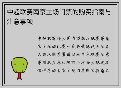 中超联赛南京主场门票的购买指南与注意事项