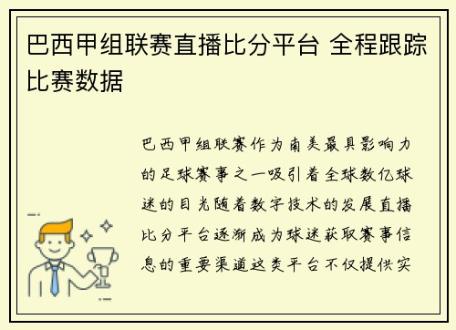 巴西甲组联赛直播比分平台 全程跟踪比赛数据